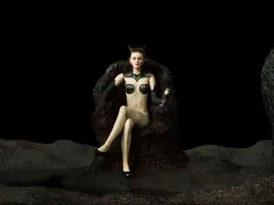 Cute girl sitting on the throne 3D Render 3D model