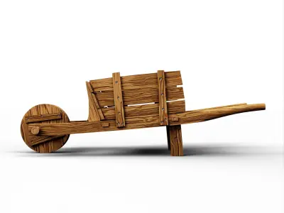 Wheelbarrow from Wood Low-poly 3D model