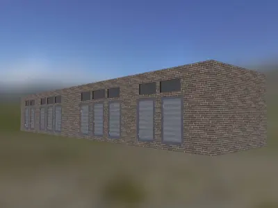 Warehouse brick building Low-poly 3D model