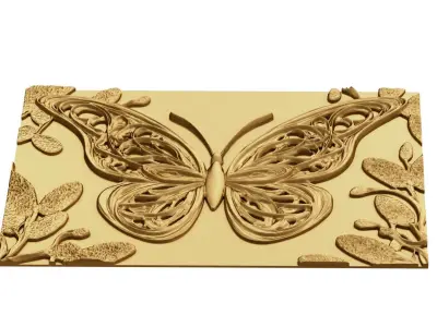 decor set wall panel butterfly relief mural CNC 11 3D print model