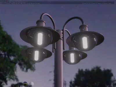 Street Light -7- Matt Black Version -4 Lamp-  Low-poly 3D model