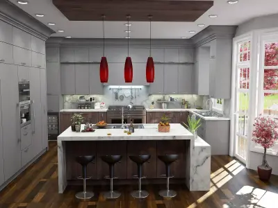 3D Kitchen Model modern with wood floors 3D model
