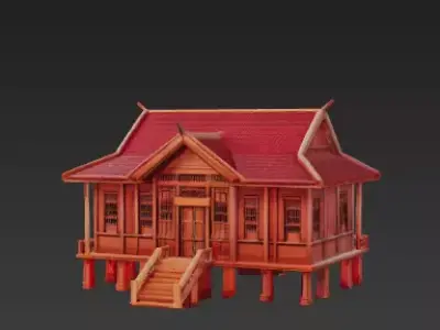 wooden elementary school Low-poly 3D model