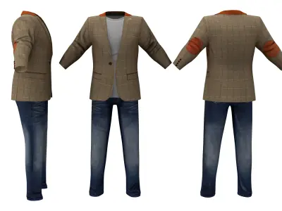 Mens Tweed Jacket Outfit Low-poly 3D model