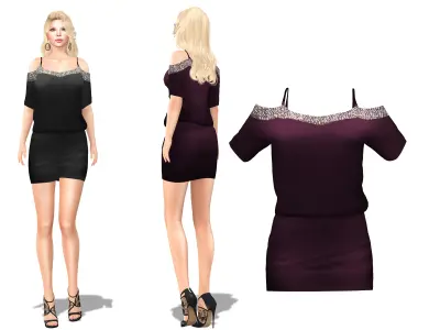 Cutout Shoulder Dress Low-poly 3D model