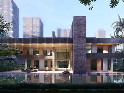 Frank lloyd wright style house modern architecture furnished 3d 3D model