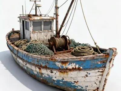Weathered Wooden Fishing Trawler 3D Model Low-poly 3D model