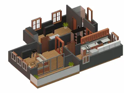 Residential 2D and 3D floor plan project 3D model