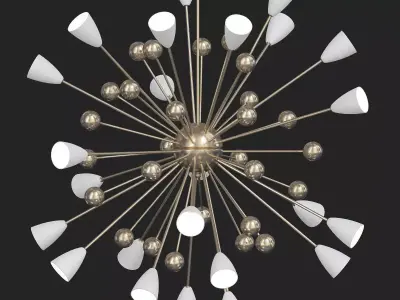 Frosted Amber Glass Shades and Brass Sputnik 3D model