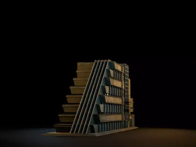 DYSTOPIAN BRUTALIST BUILDING SCIFI 07 Low-poly 3D model