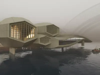 Futuristic Hexagonal House  Concept on Water 3D Model Low-poly 3D model