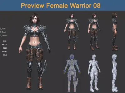 Character Female Warriors 08 - Ready for game Low-poly 3D model