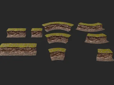 Modular Low Poly PBR Muddy Cliff Low-poly 3D model
