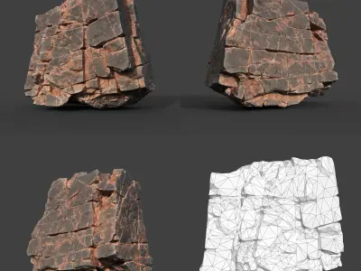 Low poly Desert Cracked Modular Rock 220106 Low-poly 3D model