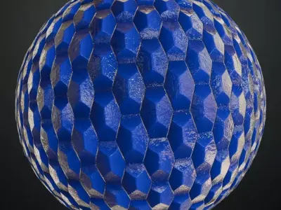 Modern Weathered Cobalt Blue Faceted Hexagon Tiles PBR Seamless Texture