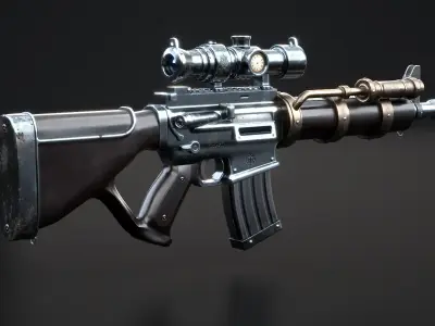  Steampunk Machine Gun with PBR Textures 