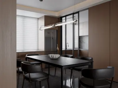 Modern living room dining room scene 3D model
