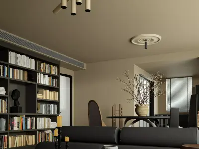 Living Room and Kitchen with Dinning Set Low-poly-129 Low-poly 3D model