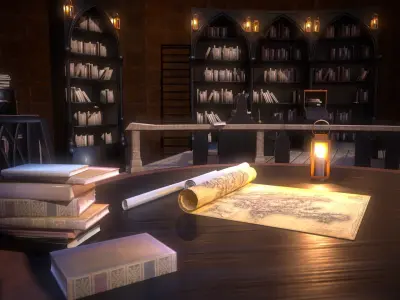 Medieval Library Model Pack Black low-poly Low-poly 3D model
