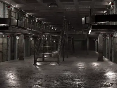 Prision prison cell with stairs leading up to it 3D model