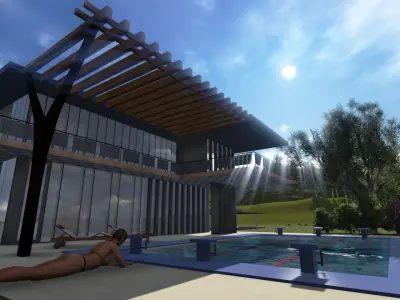 villa house with pool on side of mountain 3D print model