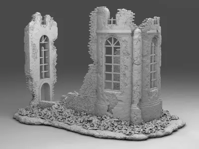 Walls of a ruined church 3D print model