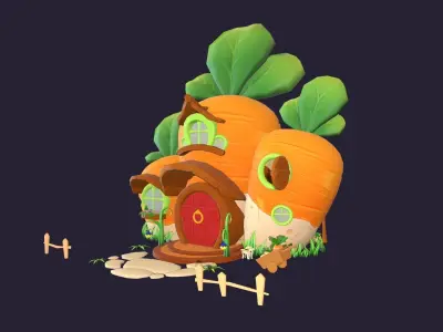 Asset - Cartoons - Background - House Carrot - Hight Poly Low-poly 3D model