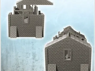 Ruined building with large door and wooden frame 36 - Modern WW2 3D print model