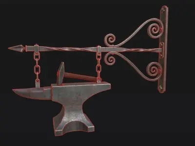 Medieval Blacksmith Sign Low-poly 3D model