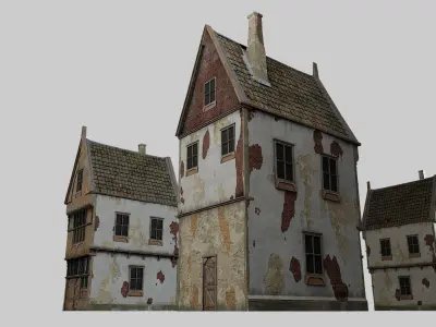 MedievalBuilding old house with roof Low-poly 3D model