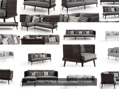 Wooden Rattan Furniture Collection modul3 3D Model Pack