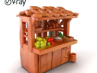 Rustic Wooden Market Stall with Produce model pack Low-poly 3D model