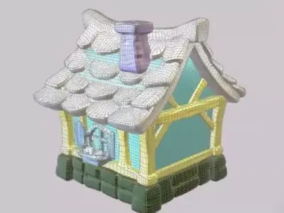 001 Small Colorful Cartoon House Low Poly Mobile Ready 3D Model Low-poly 3D model
