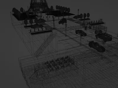 Eiffel Tower Square Low-poly 3D model