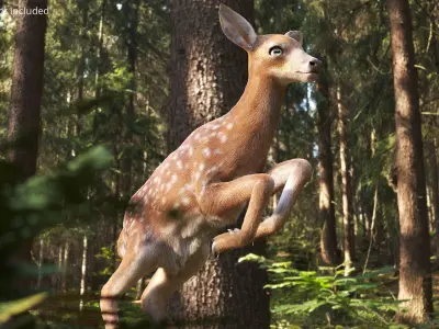  White-Tailed Fawn Deer Walking Fur Animated Rigged for Maya 