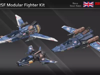 RSF Spaceship Modular Fighter Kit Low-poly 3D model