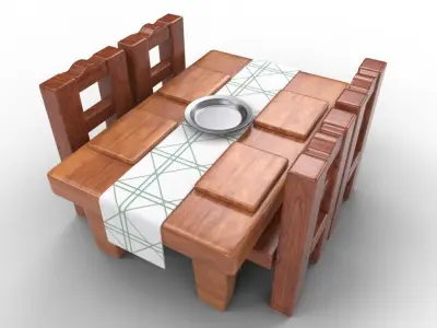 Table Chairs Low-poly 3D model