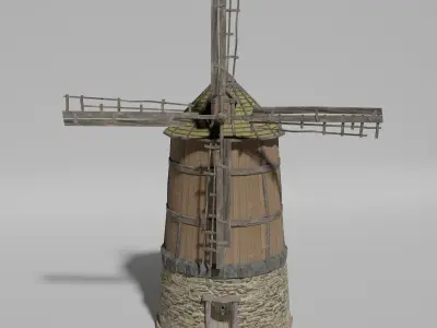 Medieval  windmill Low-poly 3D model