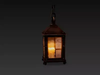 Medieval Hanging Lantern with Candle - Rustic Iron Vintage Light Low-poly 3D model