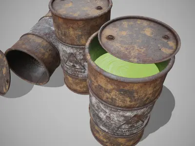 Barrels radiation rusty Low-poly 3D model