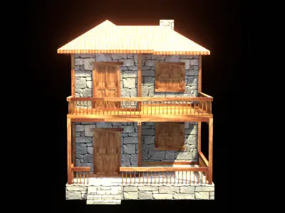 medieval house low poly village town residential house  111 Low-poly 3D model