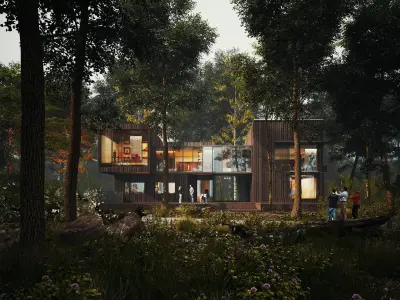 Modern Forest House Architecture Exterior 3D Model Low-poly 3D model