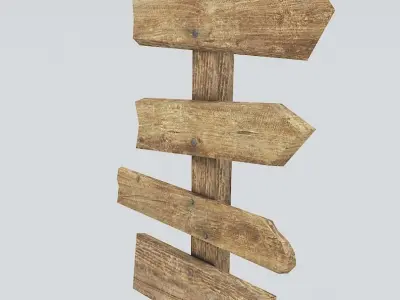 Signpost7 wooden sign with arrows pointing Low-poly 3D model