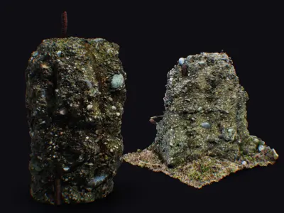 Old Remain Pillar Covered Moss Roots Beam Concrete Rustic Pole 3D model