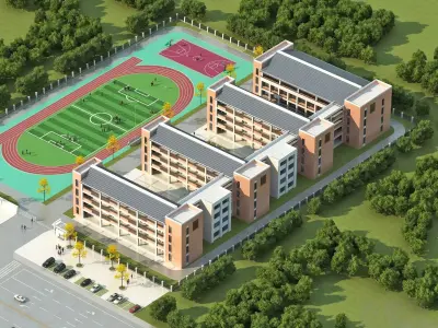 Contemporary School Campus Masterplan 3D model