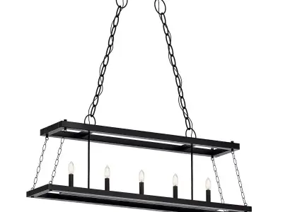 Dwelling 5 light rectangular pendant in polished nickel 3D model