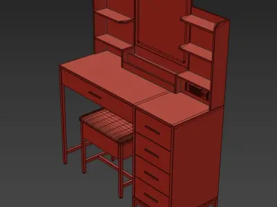 Vanity Desk Set with Mirror  Light and Makeup Stool 3D model