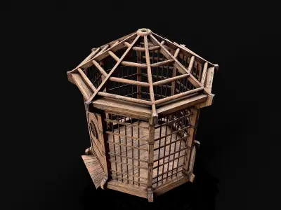 Medieval Wooden Cage 4 Low-poly 3D model