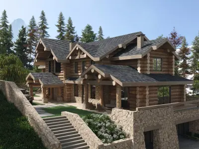 Mountain House Scenes and Country House 3D model