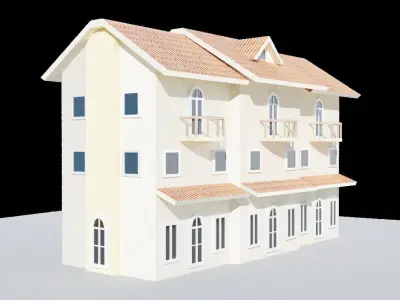 Townhouse house Low-poly 3D model